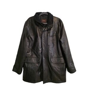 Cole Haan Men's SZ Large Heavy Black Leather Jacket Thermal Insulated Coat